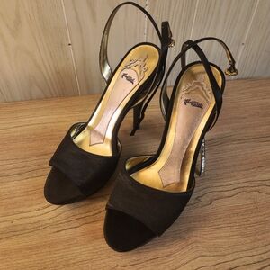 Hale Bob Magnolia Peep Toe Ankle Strap Heels - US Size 8 - Black